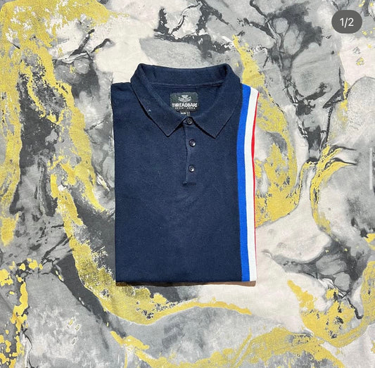 Navy-Blue Striped Polo
