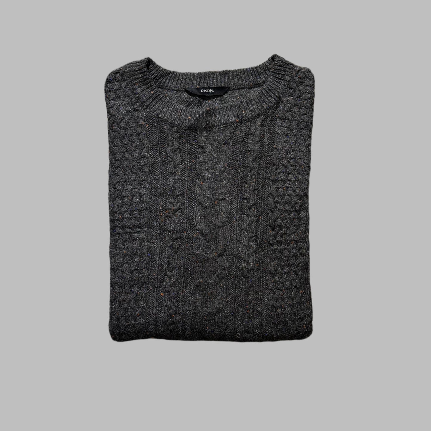 Dark-Grey Cable Knit Full Sleeves  Sweater