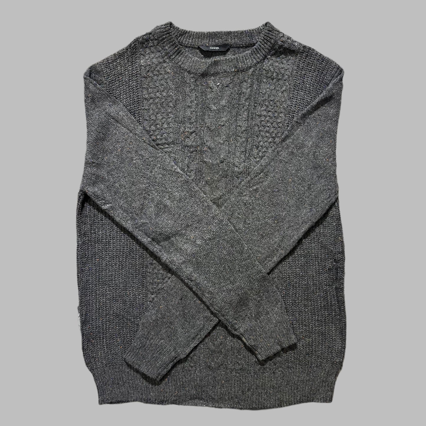 Dark-Grey Cable Knit Full Sleeves  Sweater