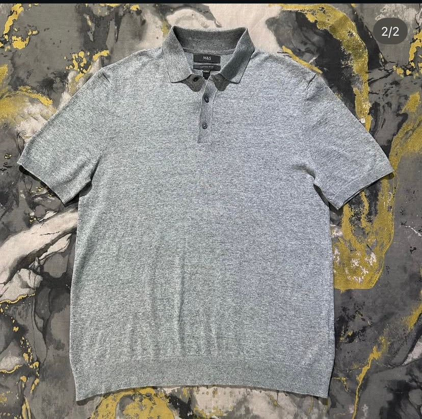 Grey & White Mix Thread Soft Cotton Knitted Polo