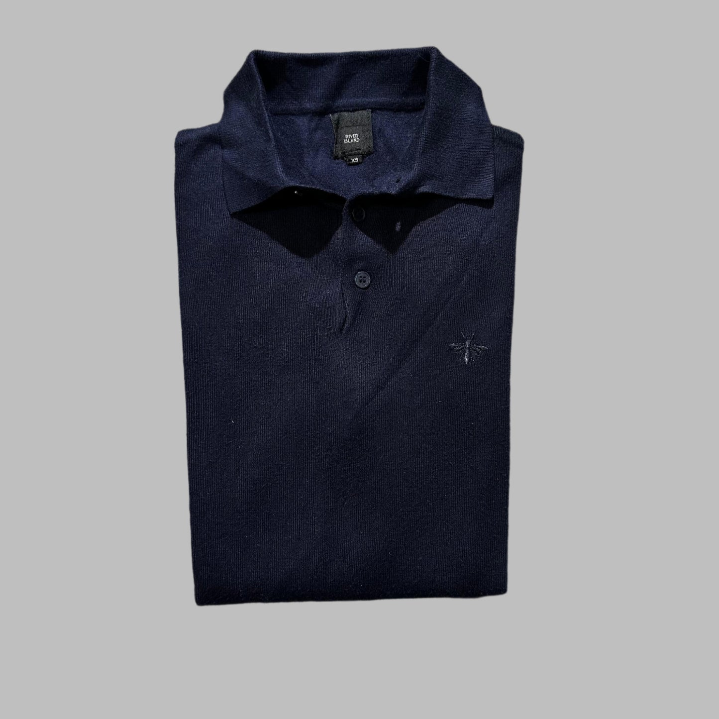 Dark Blue Silk Cotton Full Sleeves Polo
