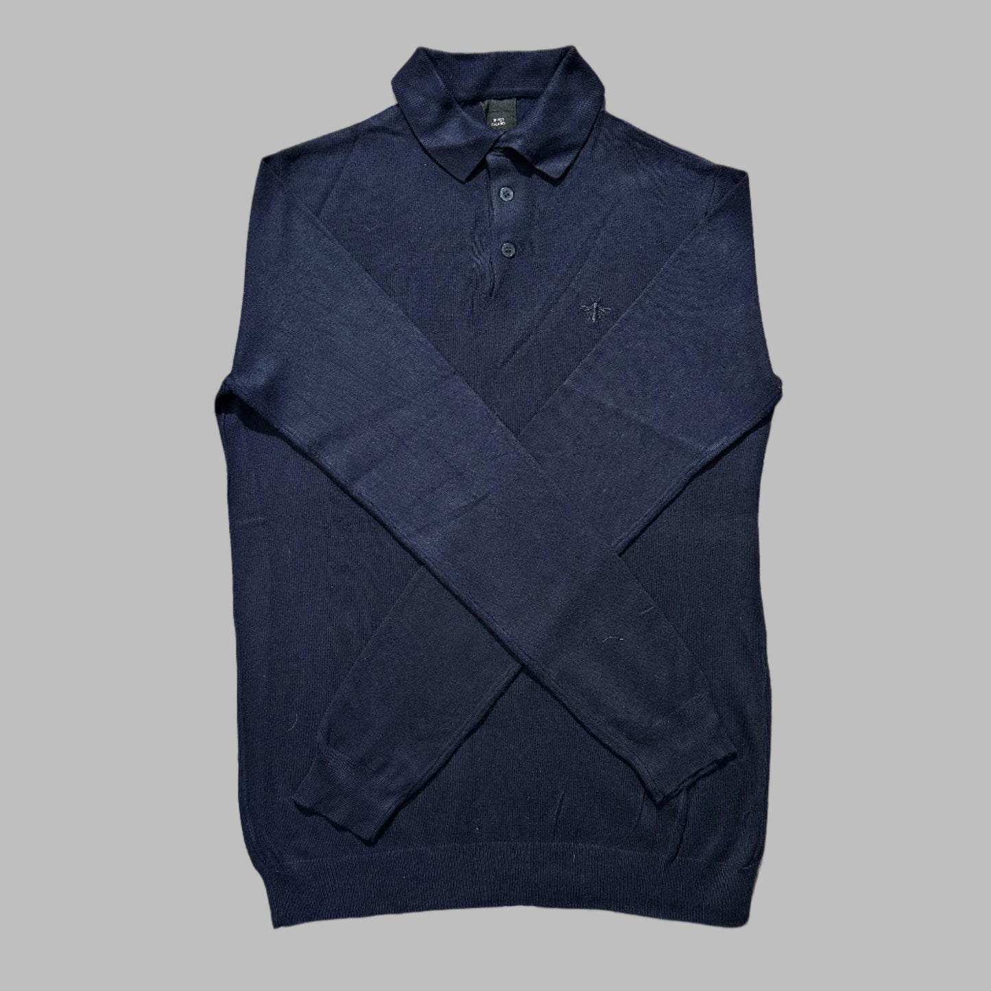 Dark Blue Silk Cotton Full Sleeves Polo