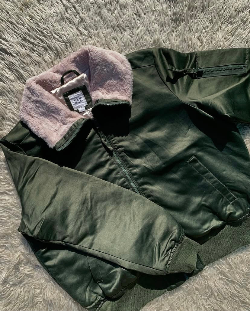 Gap Bottle Green Fur Bomber Jacket
