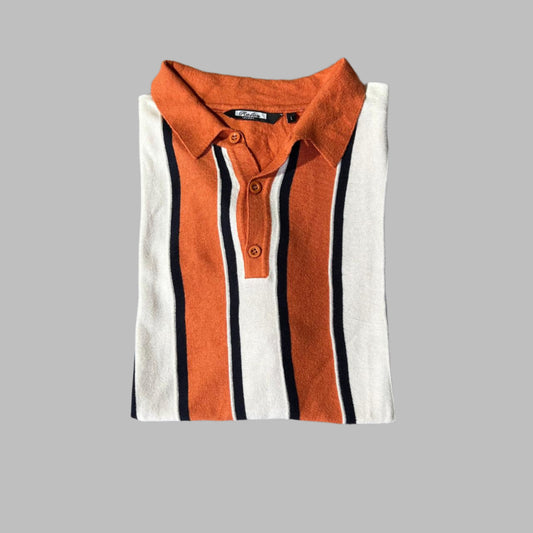 Orange Striped Half Sleeves Polo