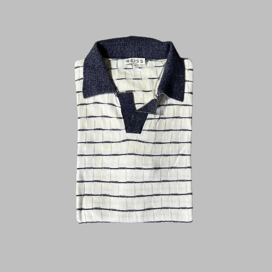 White Patterned Half Sleeves Polo