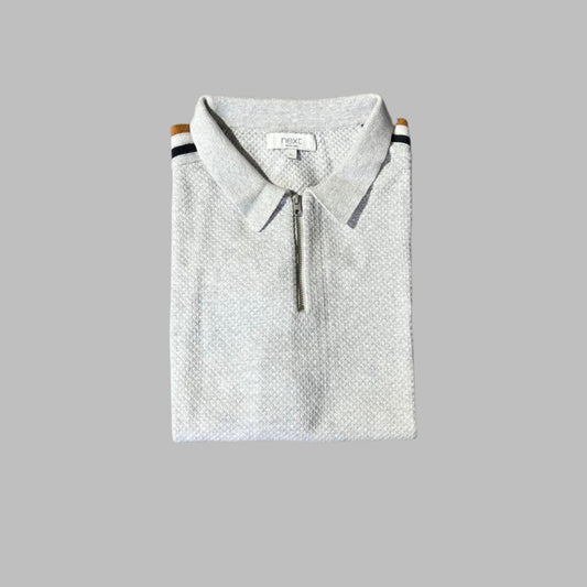 Grey Zipper Half Sleeves Polo
