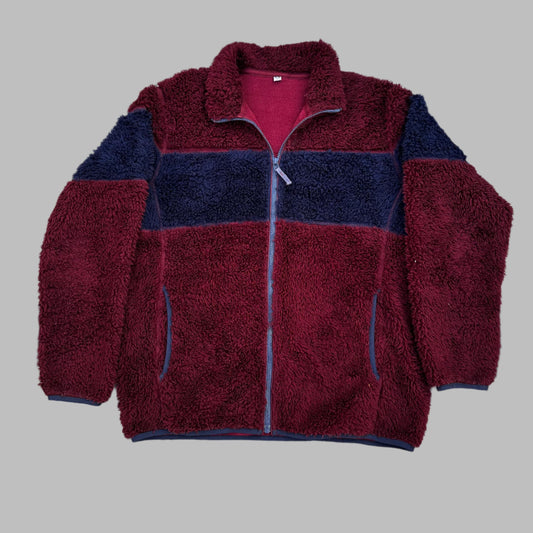 Maroon Striped Fur Jacket