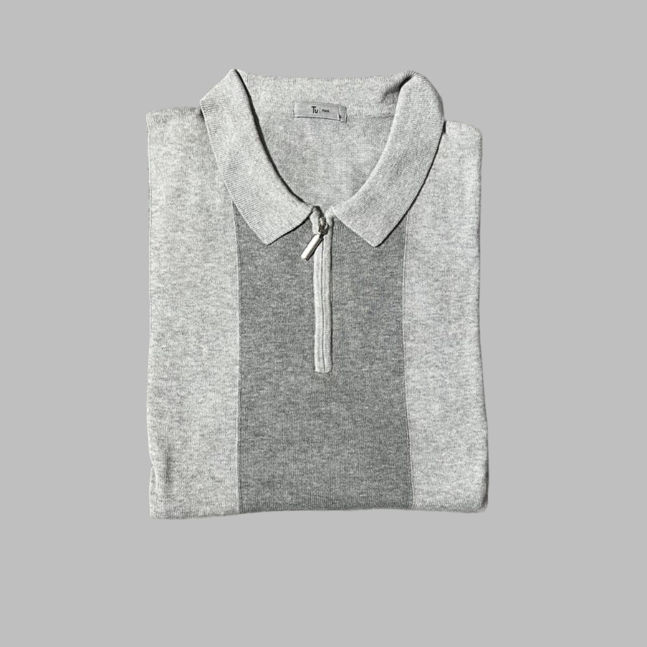 Grey Zipper Half Sleeves Polo