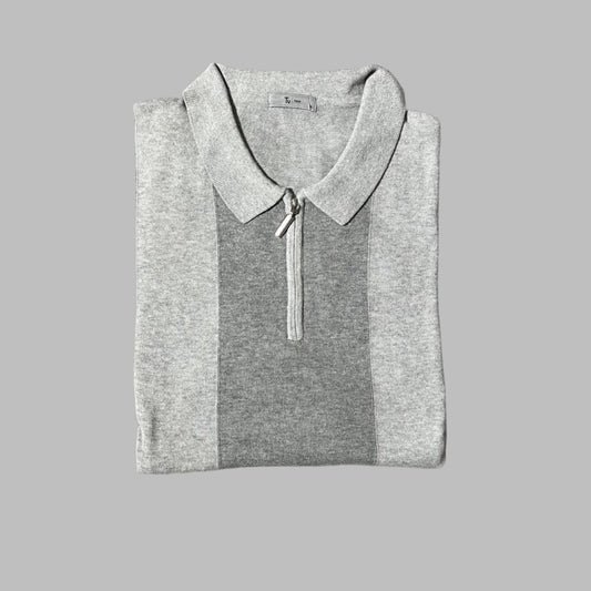 Grey Zipper Half Sleeves Polo