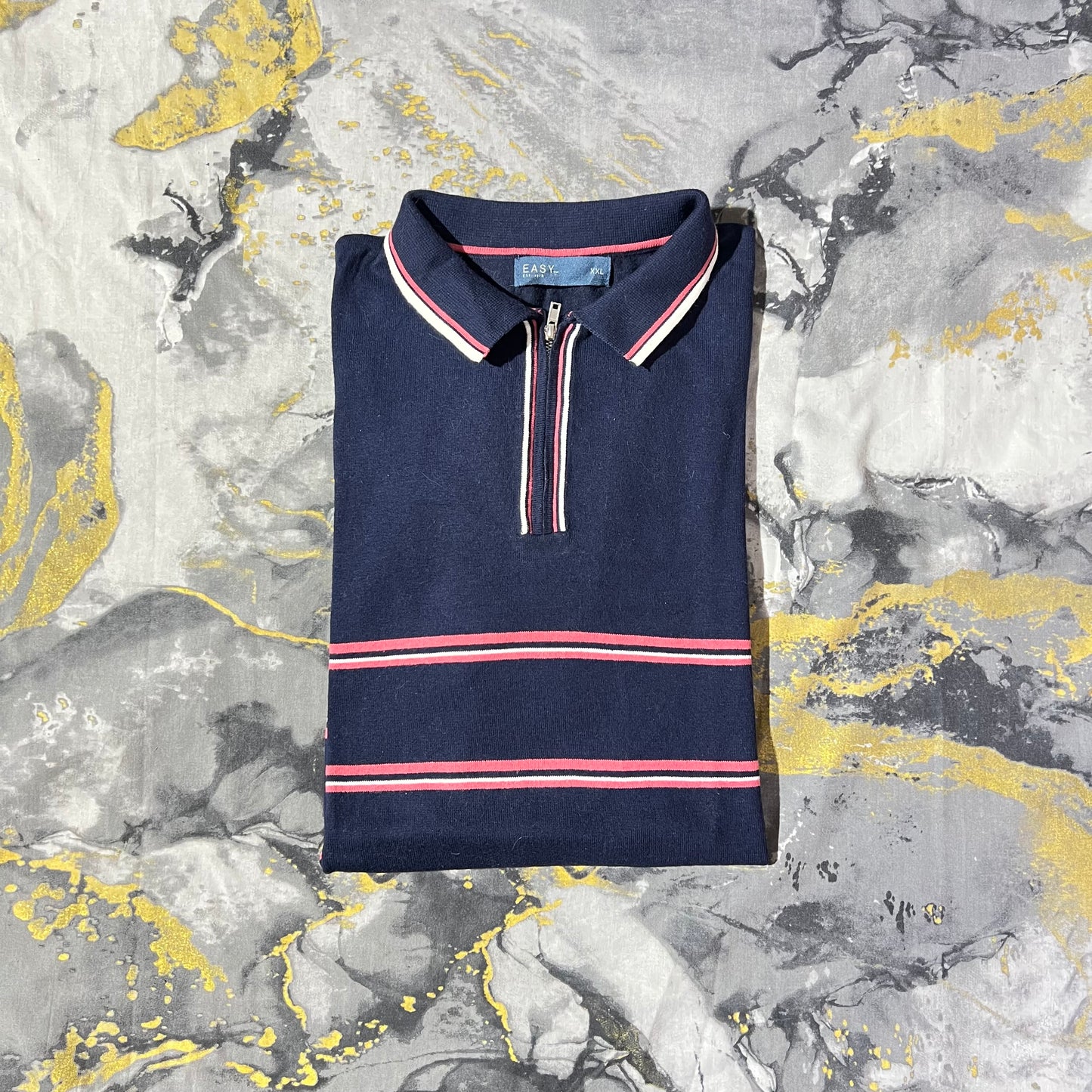 Blue Pink Stripped Zipper Knitted Polo