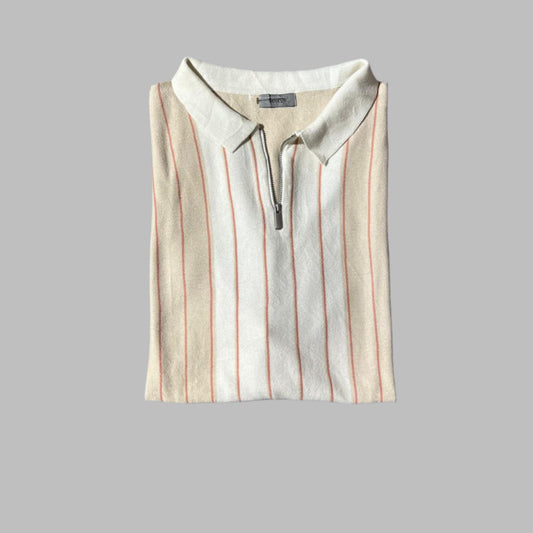 Cream Lined Zipper Half Sleeves Polo