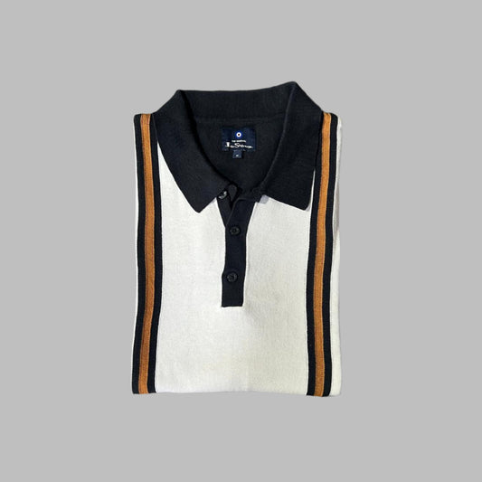 Black -White Stripped Half Sleeves Polo