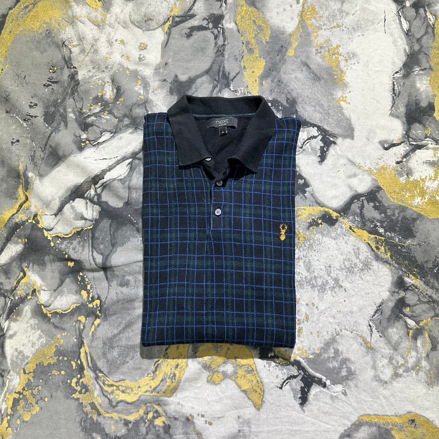Black and Blue Checkered Knit Polo