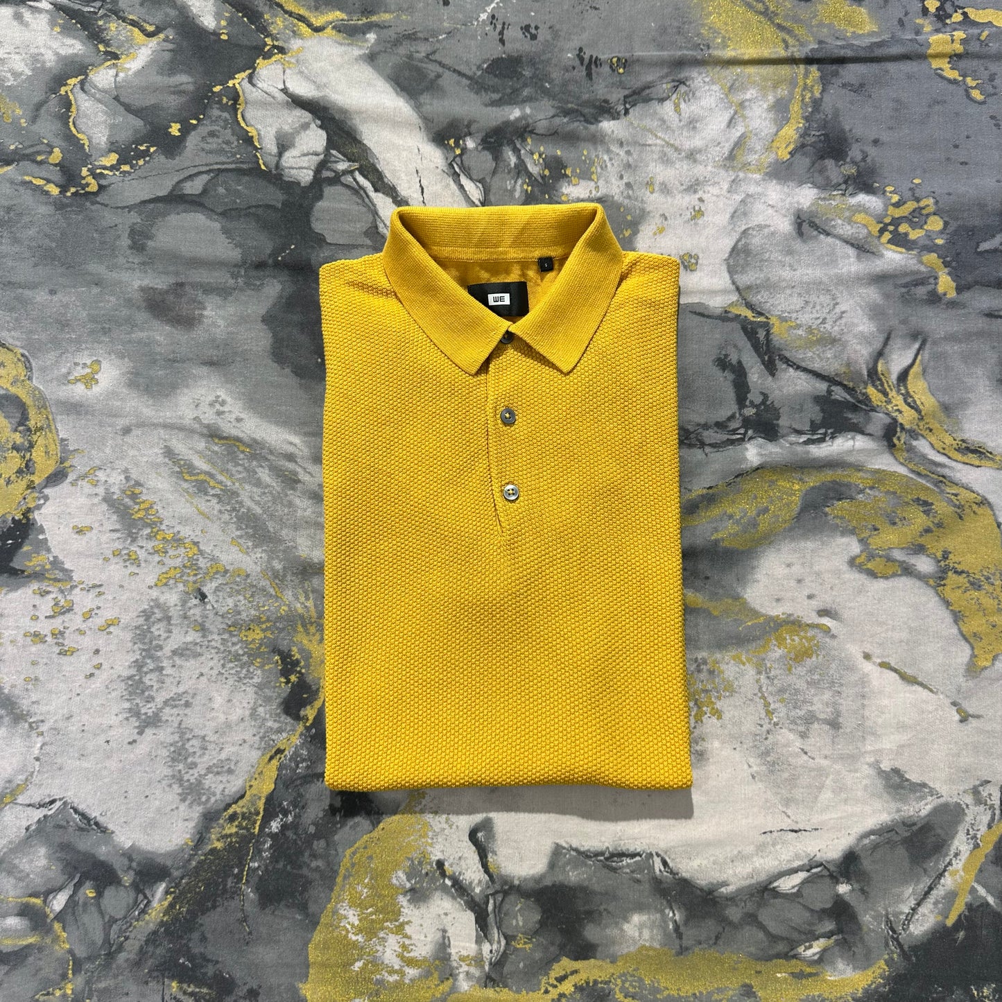 Bright Yellow Waffle Knit Textured Polo