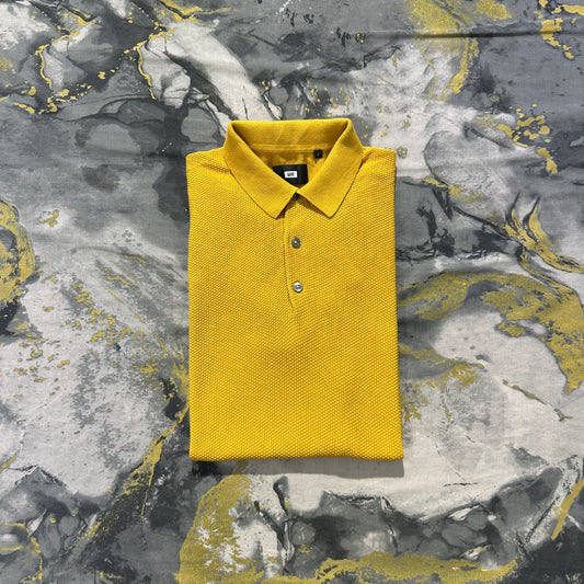 Bright Yellow Waffle Knit Textured Polo