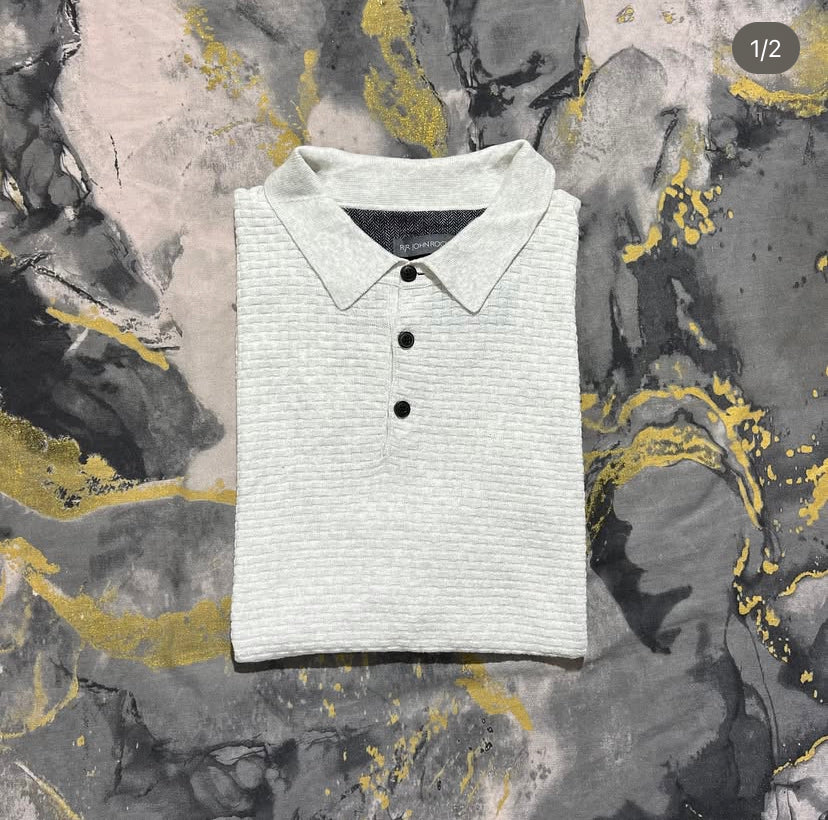 White Waffle Knit Textured Luxurry Cotton Knittted  Polo