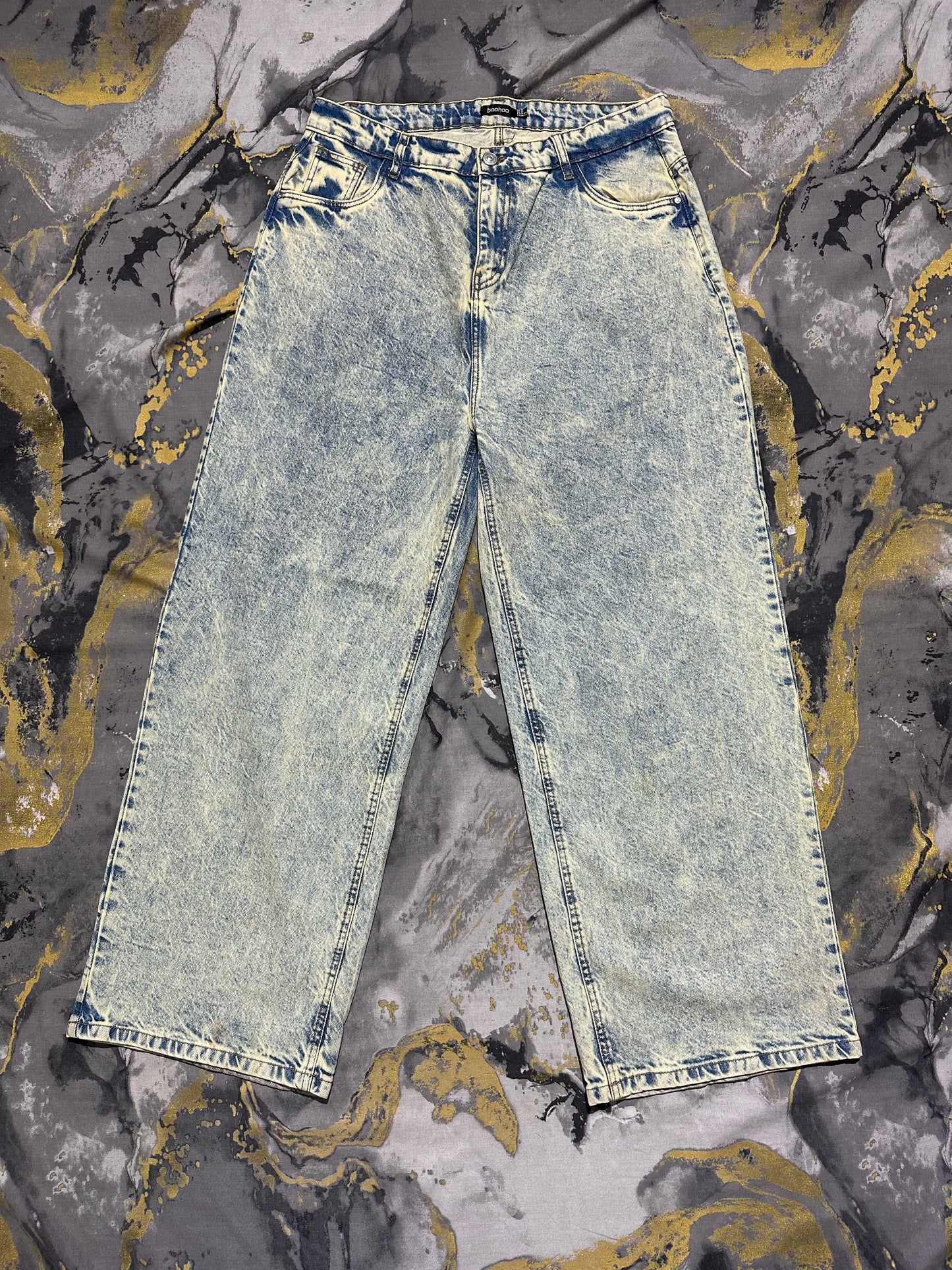 BOOHOO MAN Light Blue Acid Wash Baggy Jean