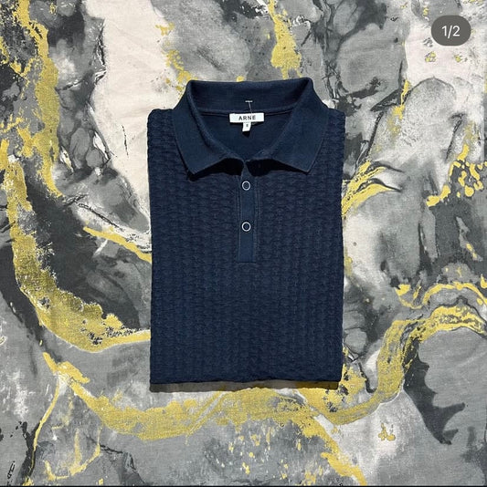 Navy-Blue Textured Polo