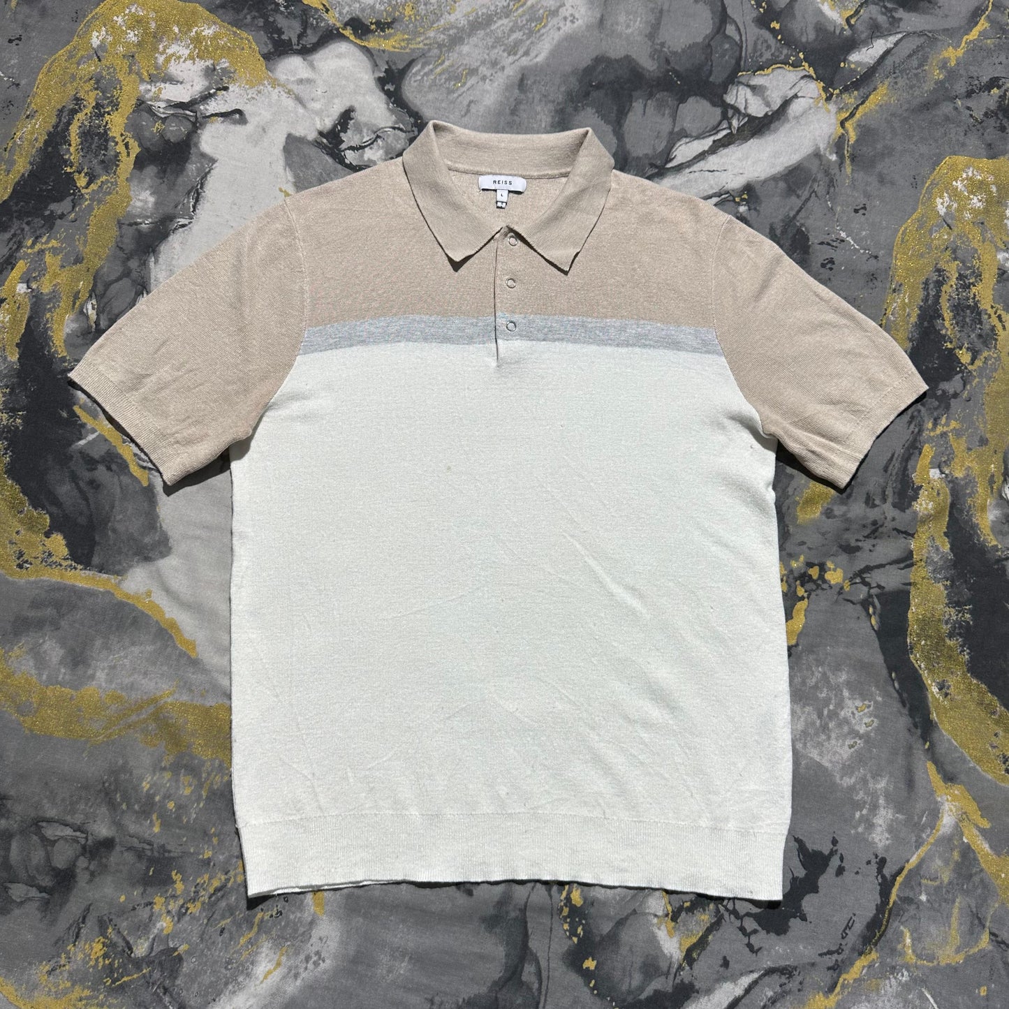 Two Toned Beige/White Knitted Polo