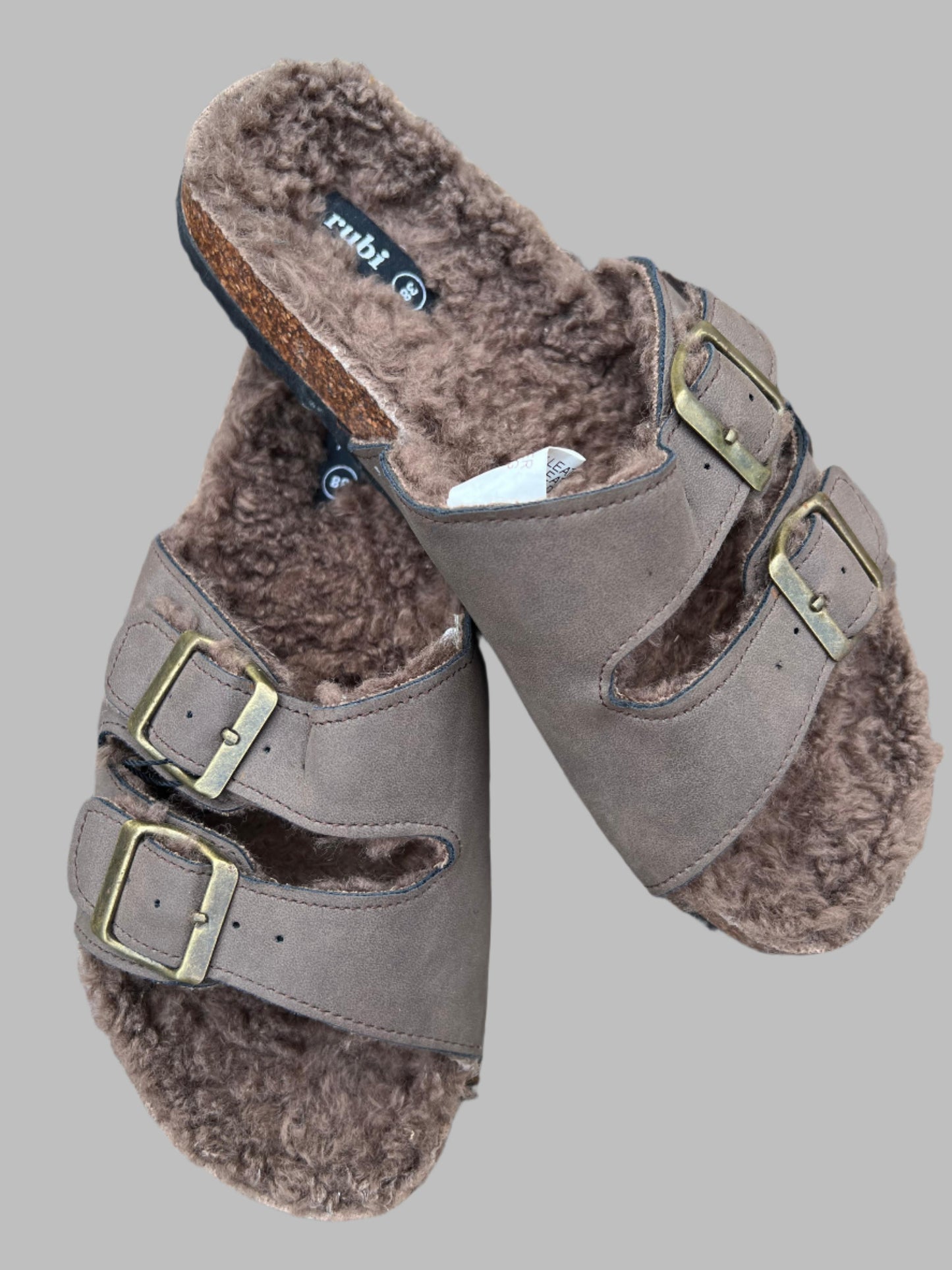 Brown Fur Slip On Shoes