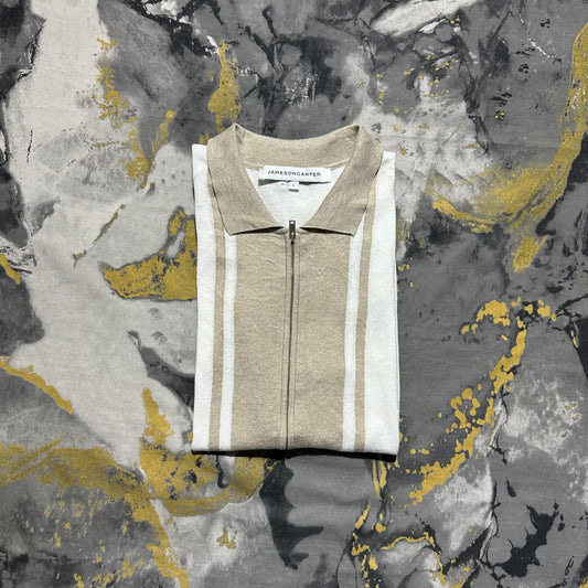White-Cream Full Zipper Polo