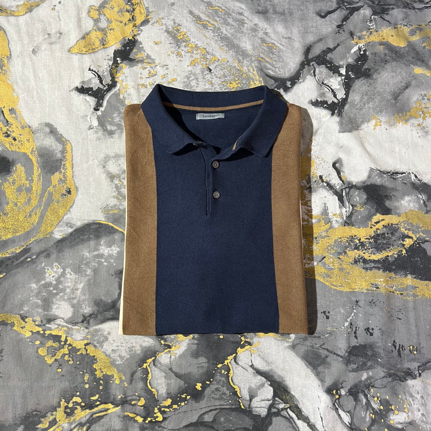 Three Toned Stripped Cotton Knitted Polo