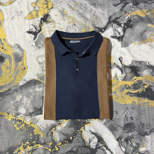Three Toned Stripped Cotton Knitted Polo