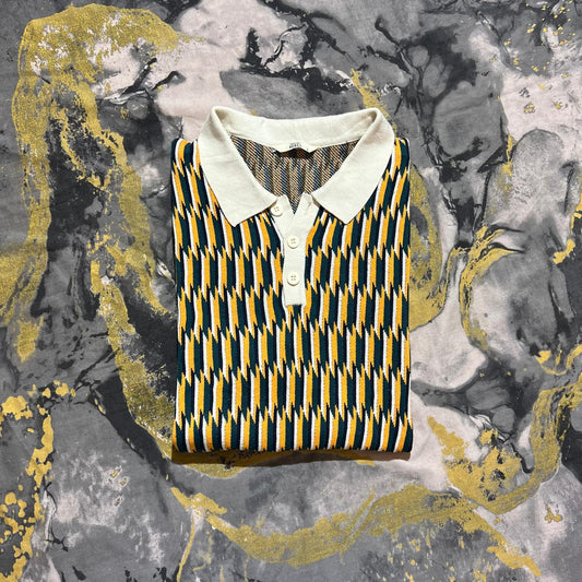 Yellow Green Mixed Pattered Knit Polo
