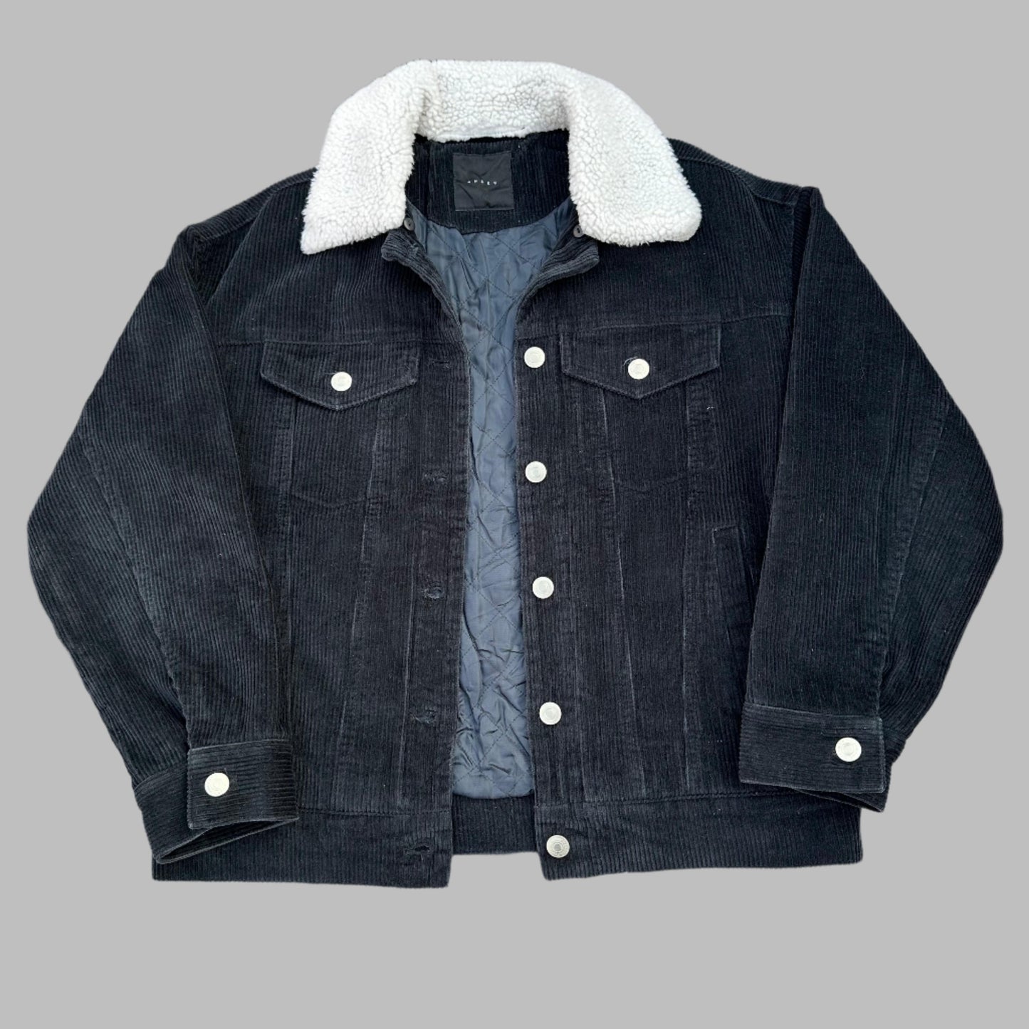 Black Corduroy Fur Collar Jacket