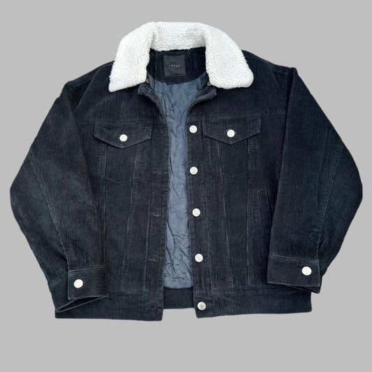 Black Corduroy Fur Collar Jacket