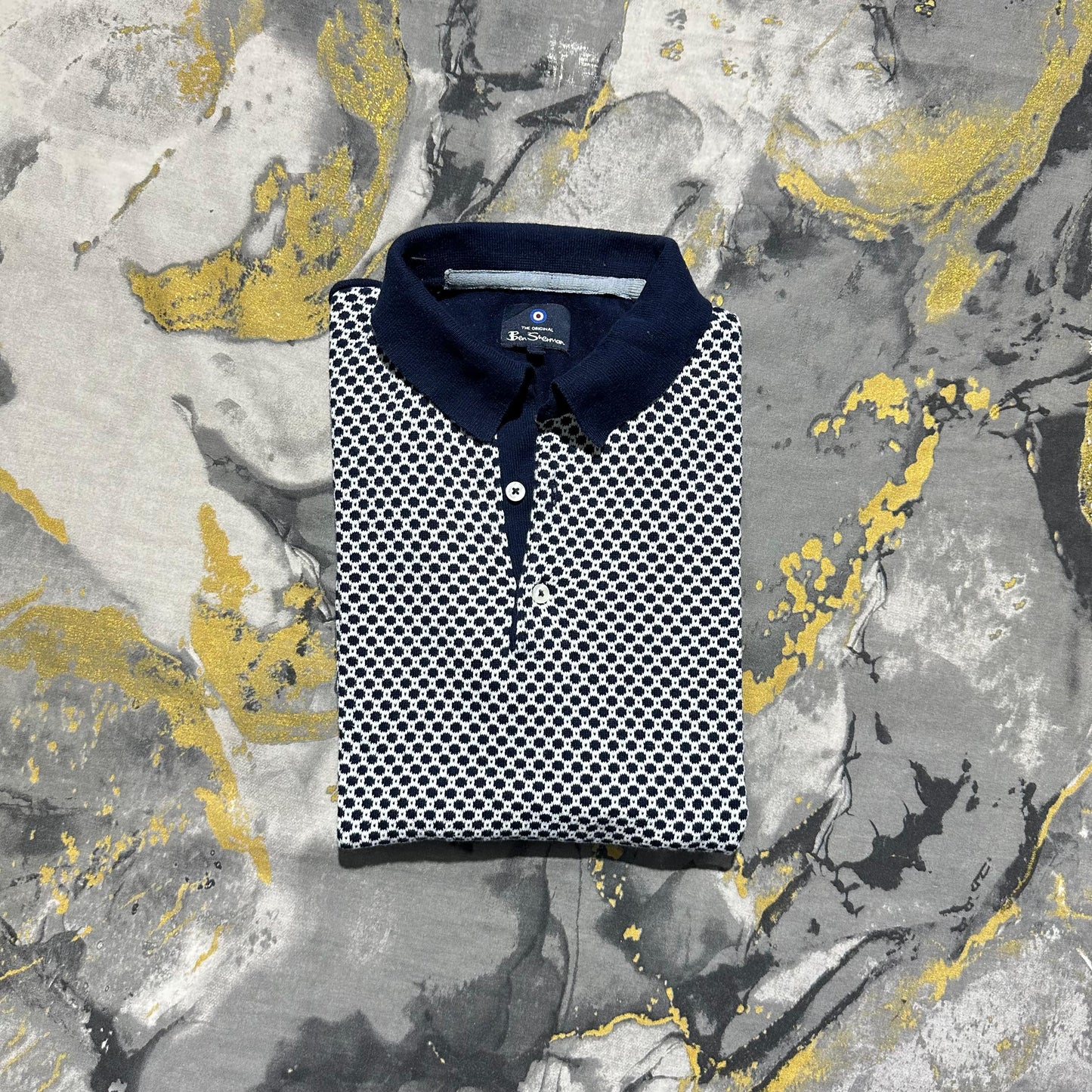 Navy-Blue with White dotted Patterned Polo