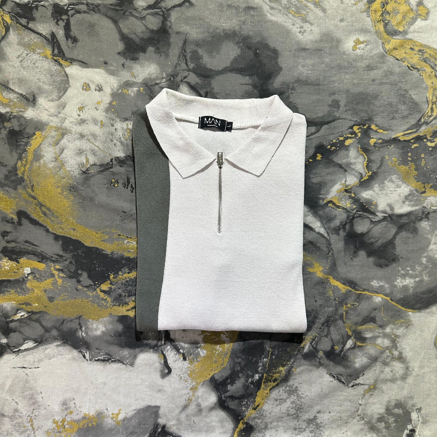 Green White Zipper Polo