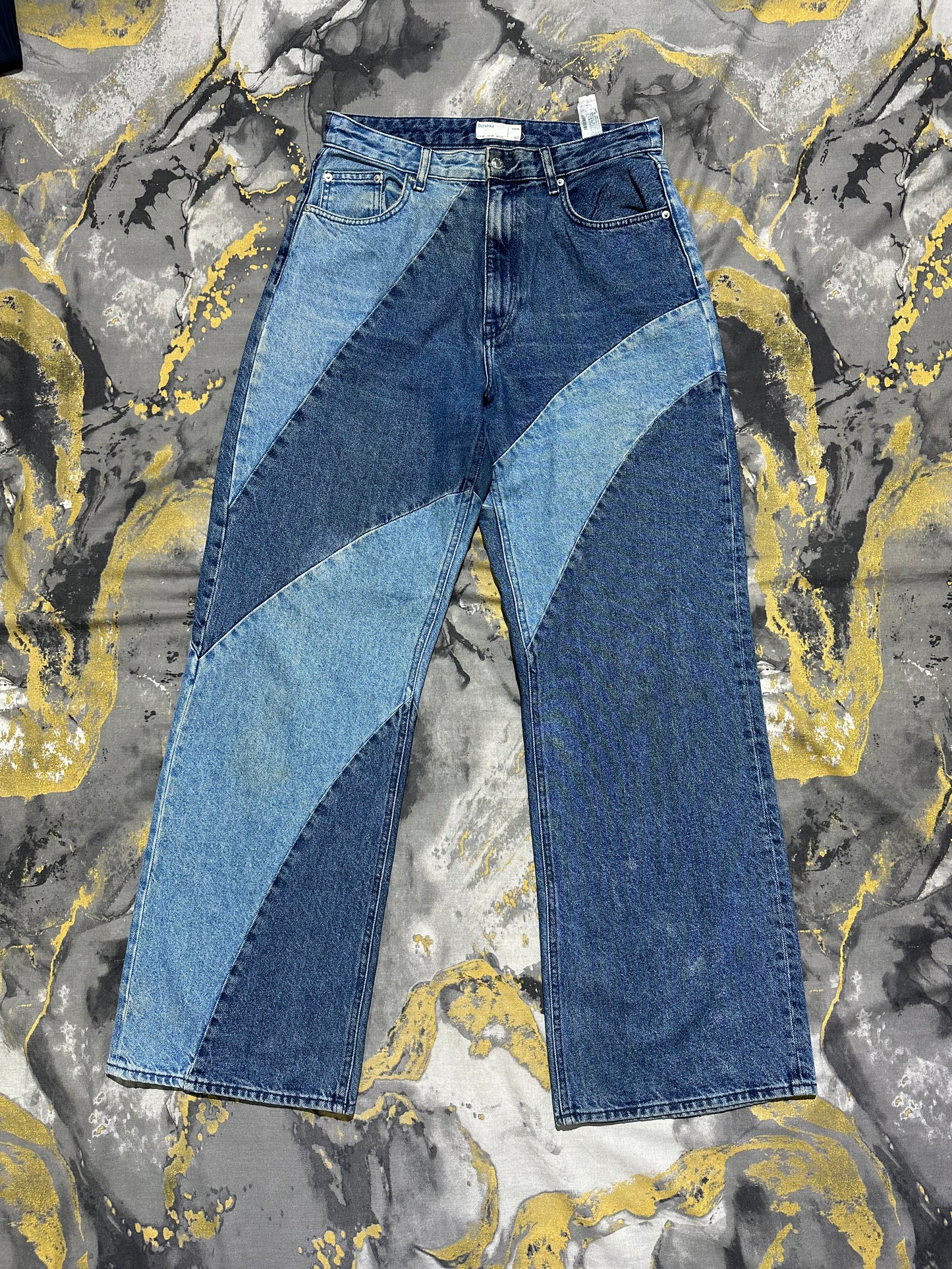 BERSHKA Multi Pattern Two Toned Denim Jeans