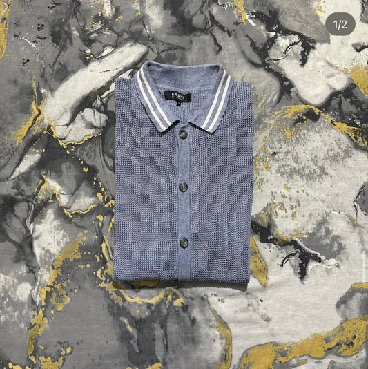 Gray Textured Button Down Polo