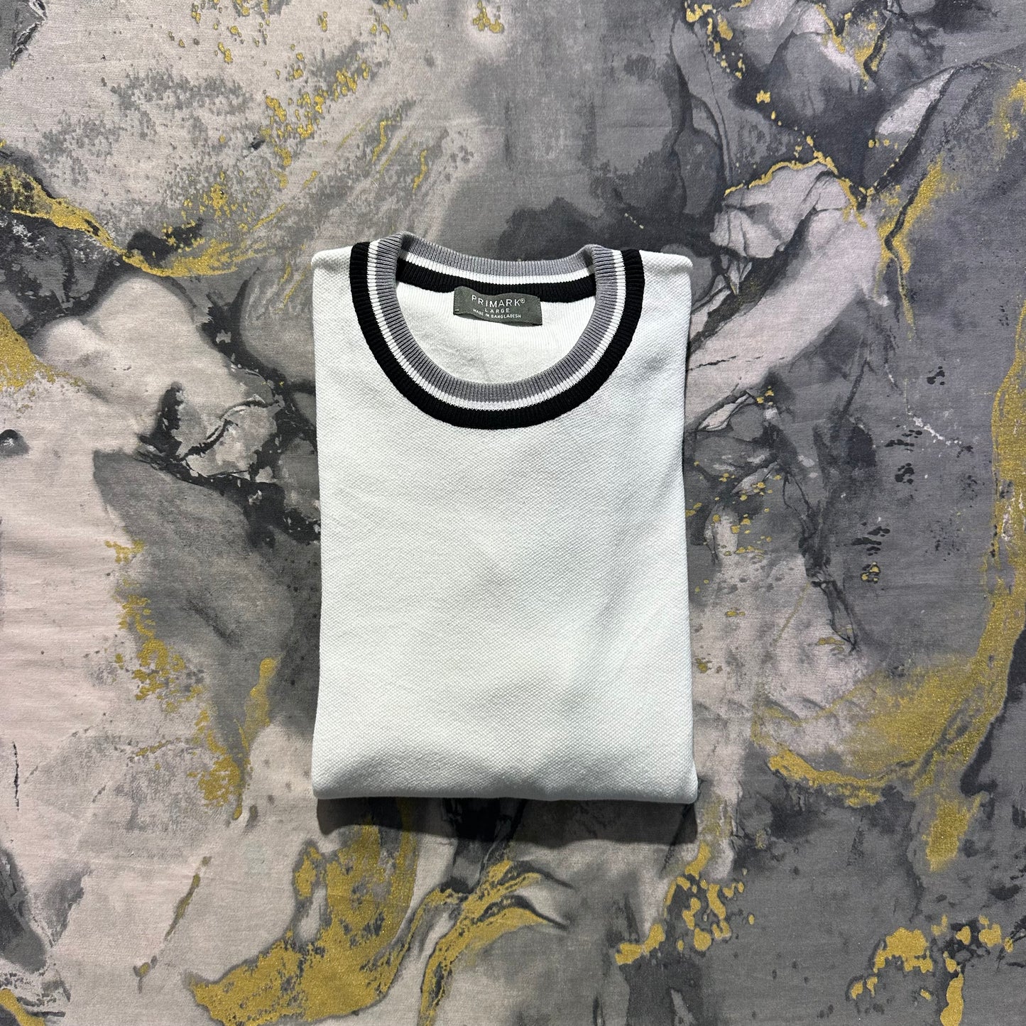 White Plain Tee with Black Knitted Ribbed