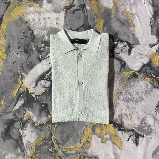Bershka Grayish Green Tone Patterned Knit Buttoned Down