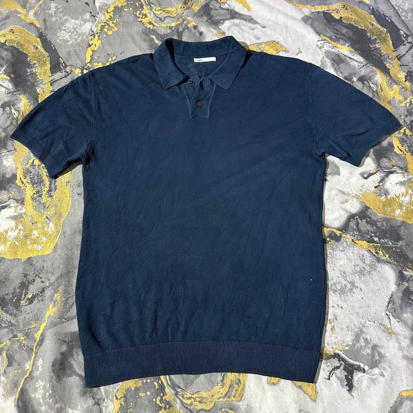 Blue Waffle Knit Textured Polo