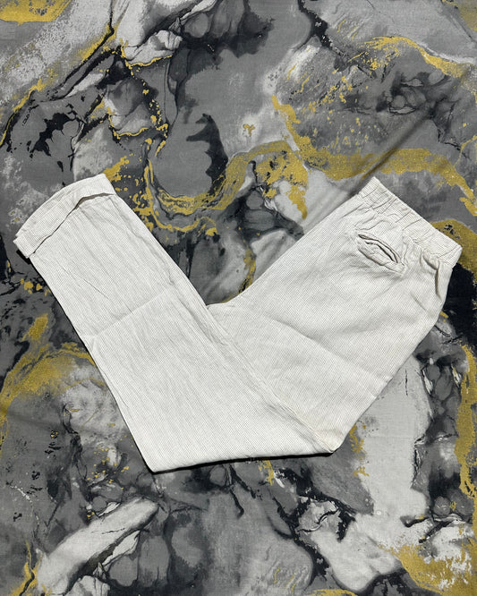 KENAR Linen Straight Fit White Stripes Pants