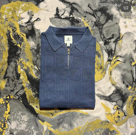 Stone Grey Textured Half Polo Zipper