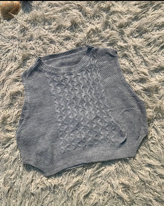Grey Cable-Knit Sleeveless Sweater