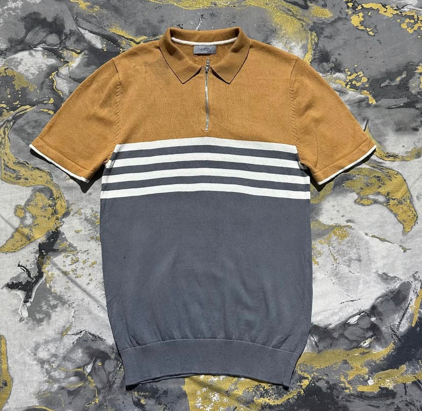 3 Toned Mastard Yellow/Gray Zipper Polo
