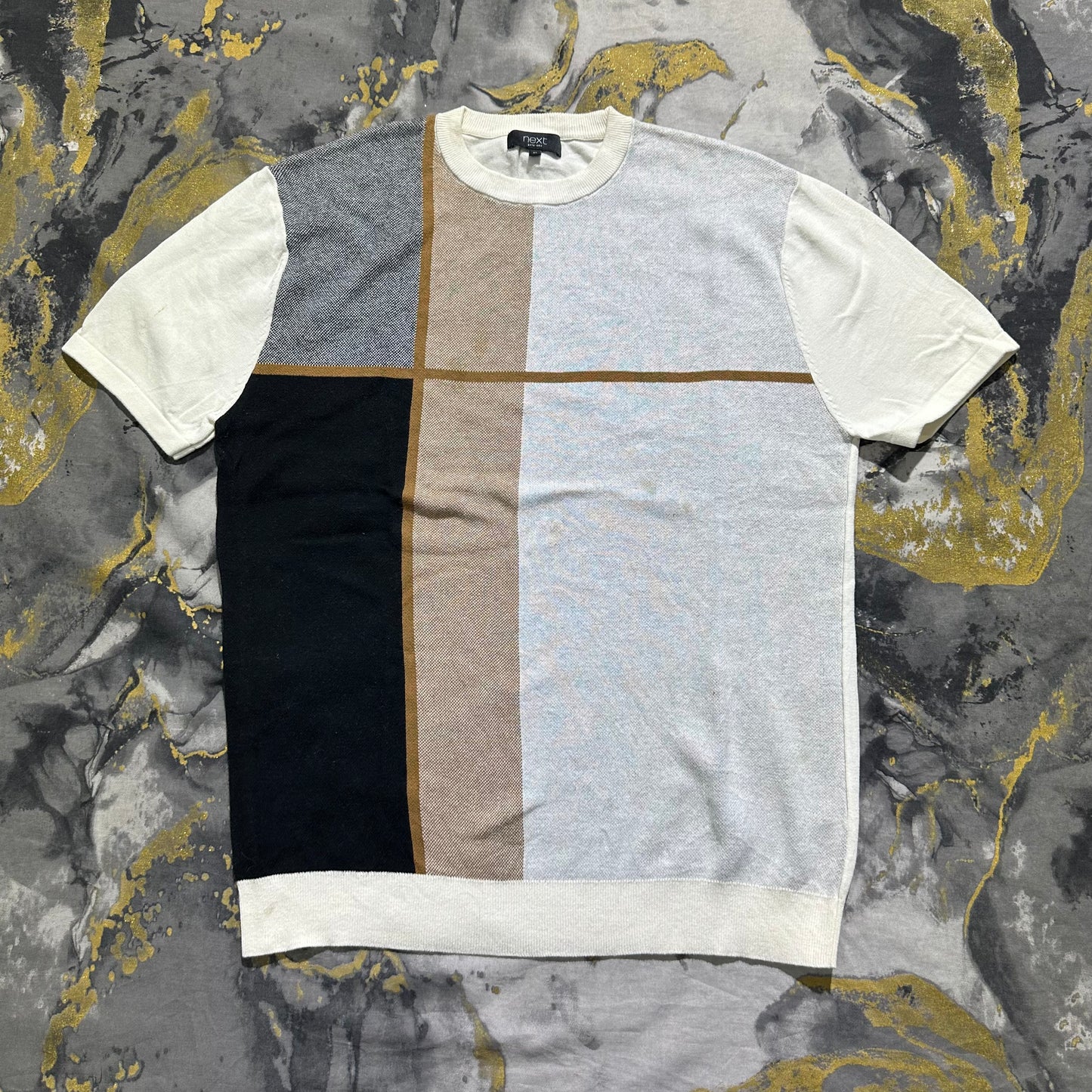 Square Big Check Pattern Knitted T-Shirt