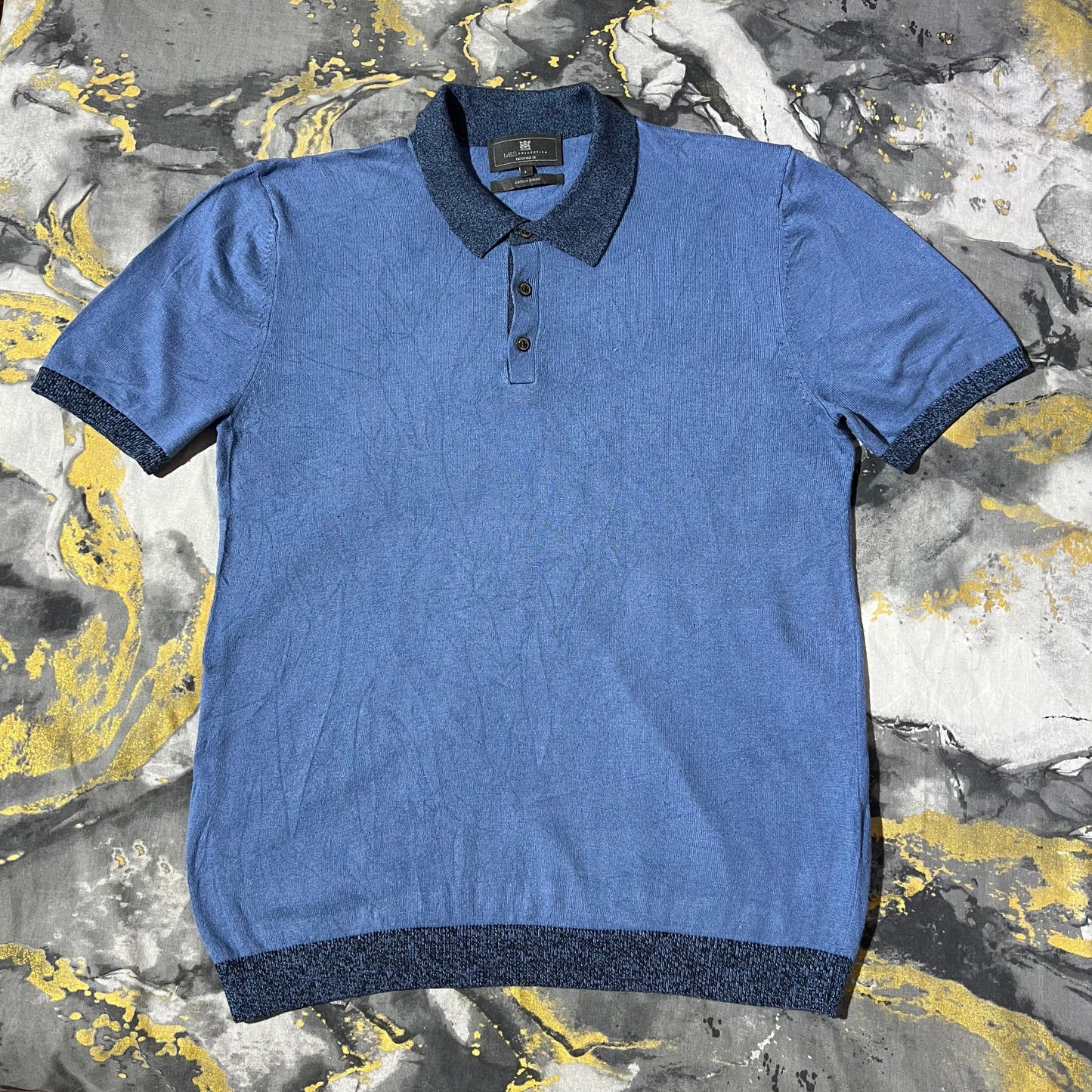 Blue Soft Cotton Blend Knitted Polo