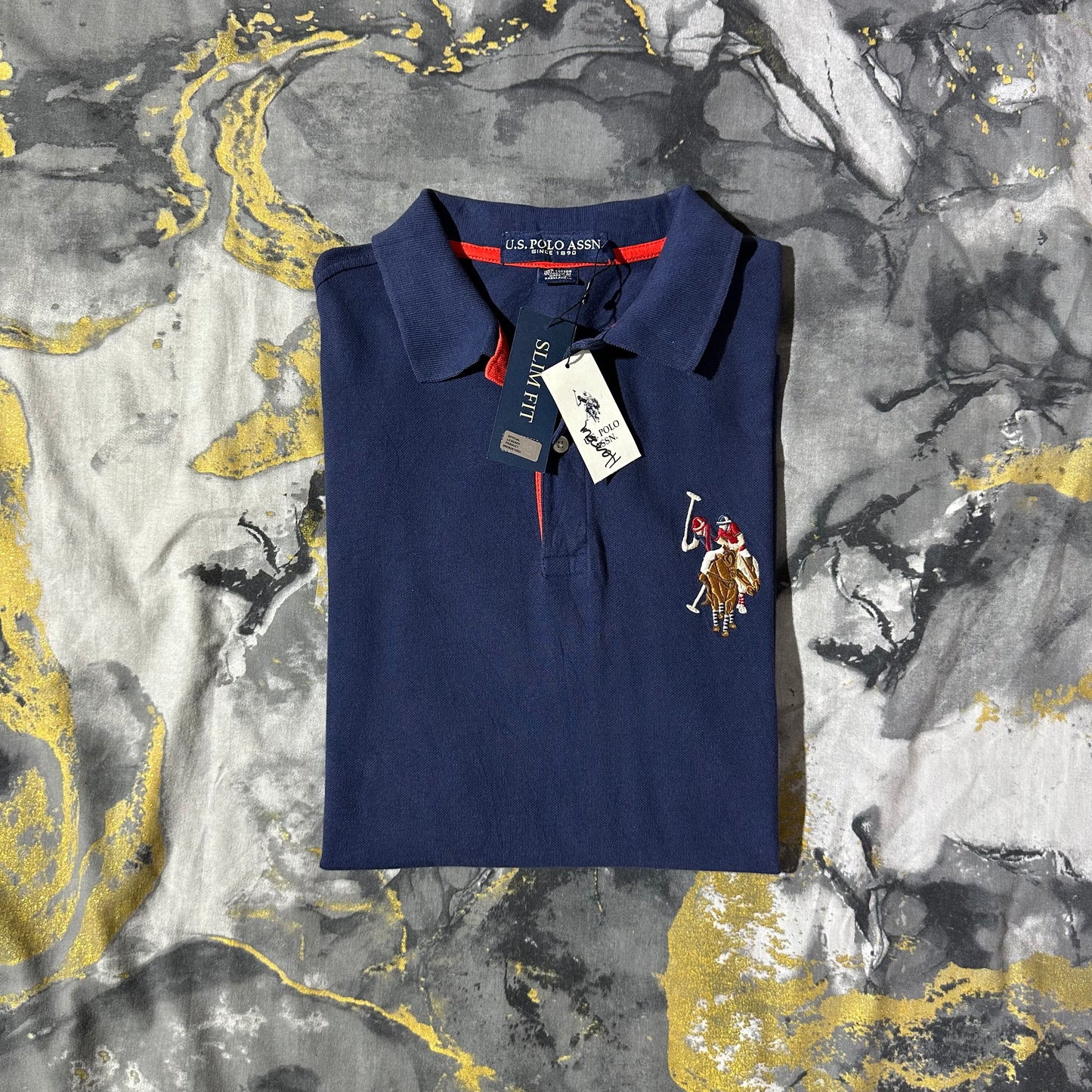 USPA Slimfit Blue Pique Cotton Polo