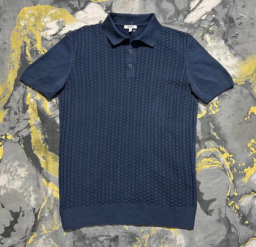 Navy-Blue Textured Polo