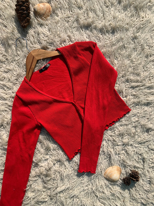 Red Ribed Cardigan