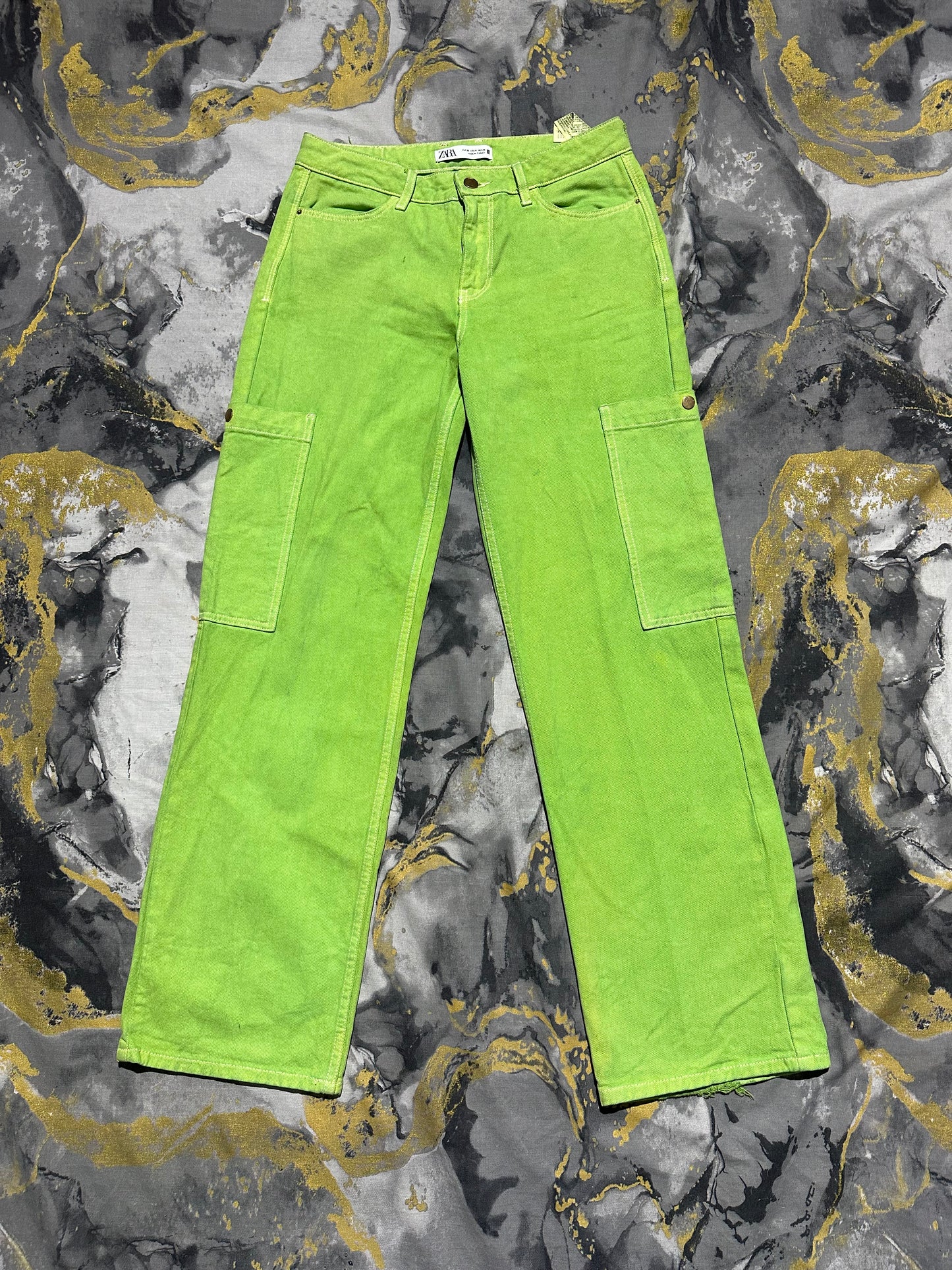 Zara Matcha Green Baggy 6 Pockets Jeans