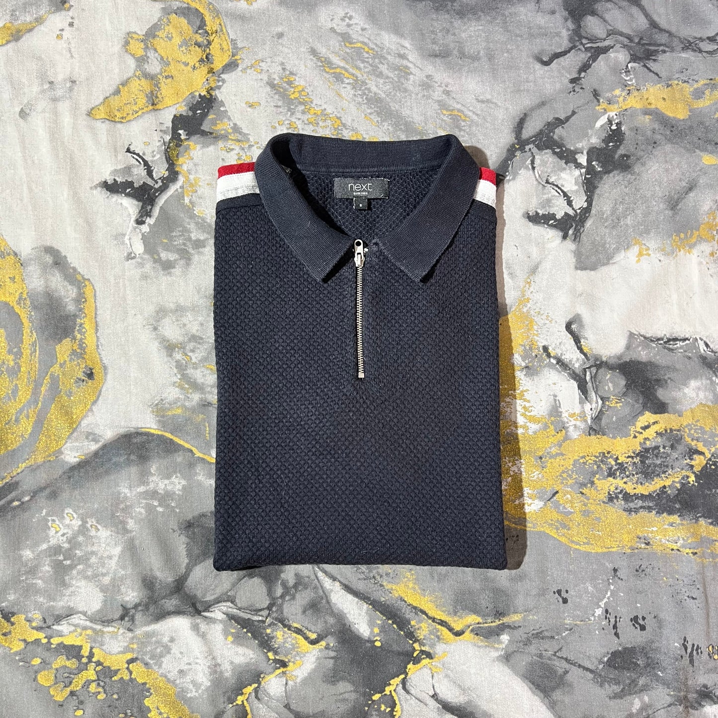 Black Half Sleeves Knitted Zipper Polo