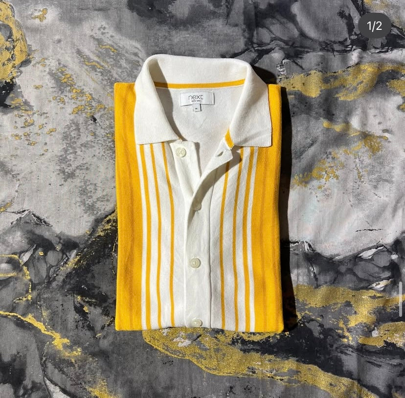 White-Yellow Button Down Polo