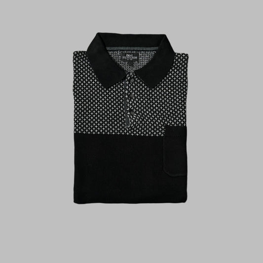 Medium Black/Grey Full Sleeves Cotton Polo